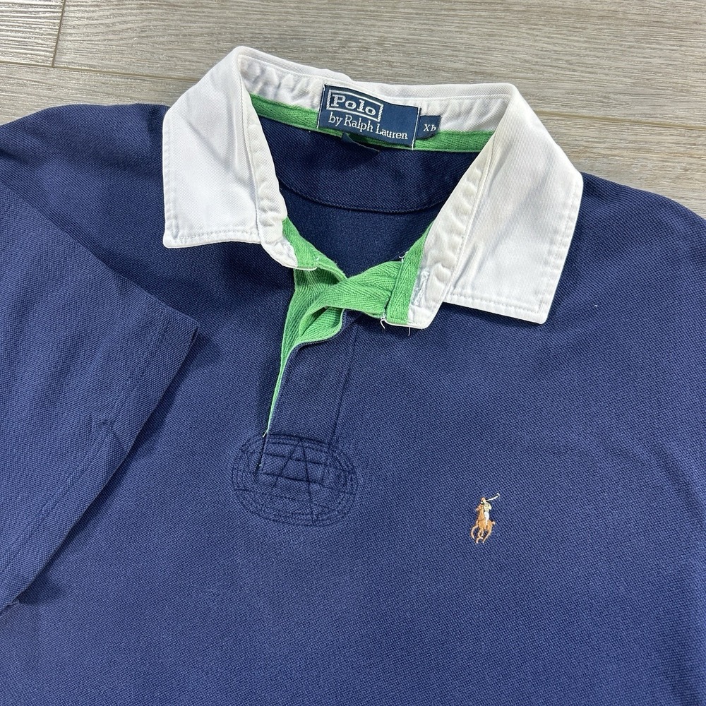 Polo Ralph Lauren Navy Rugby XL Polo‎ Shirt Flesh Pony Cotton Heavyweight